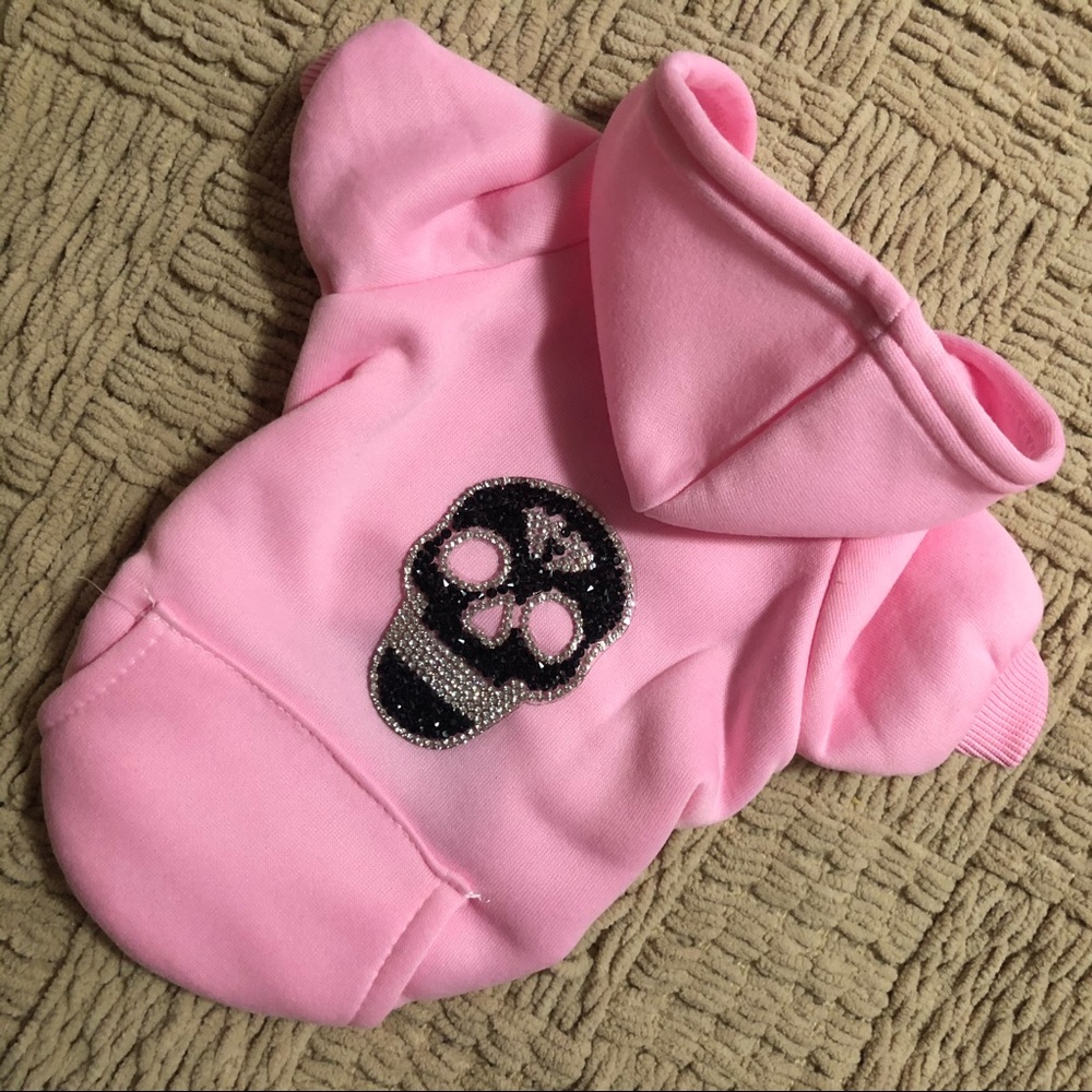 Pink skull rhinestone sweatshirt dog hoodie luxury